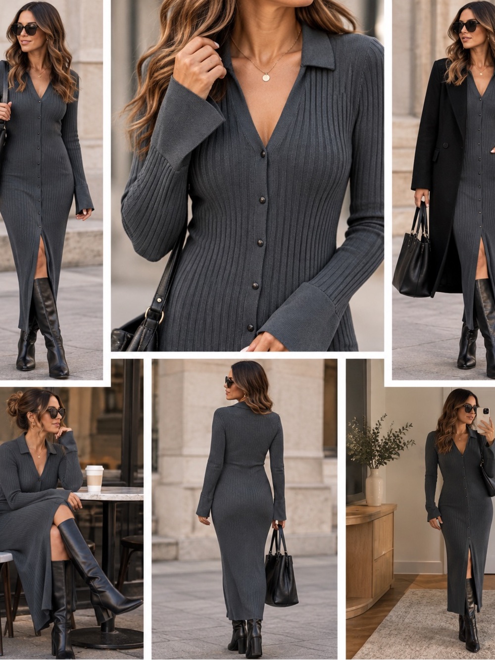 Club Monaco 100% Merino Wool Ribbed Cardigan Midi Dress Slate Blue Large